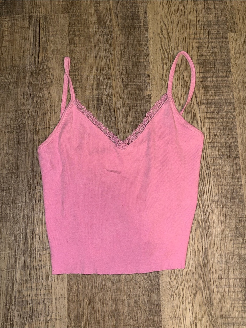Brandy Melville Pink Lace-Trim Tank Top